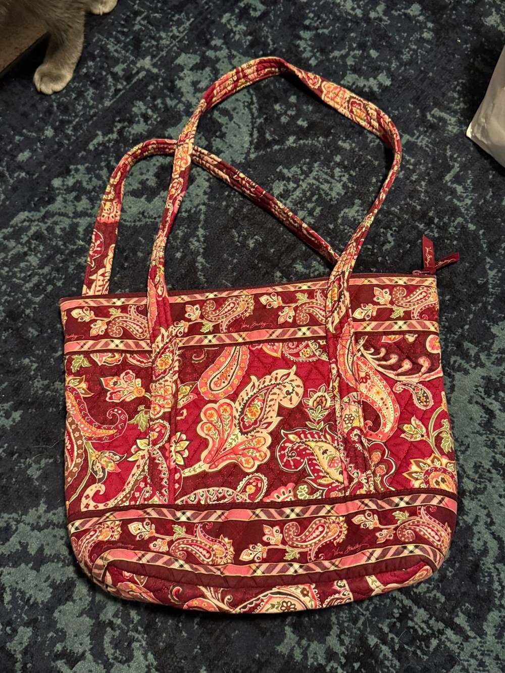 Vera Bradley Picadilly Plum Tote Bag Red Pink Paisley Quilted Shoulder